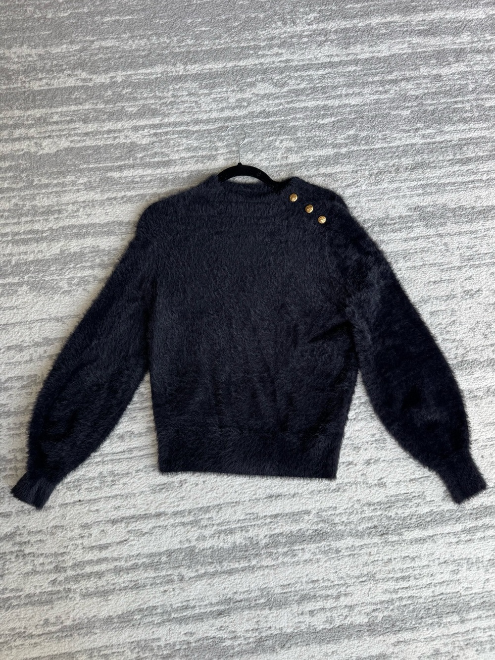 Banana Republic Black Fuzzy Button-Shoulder Sweater